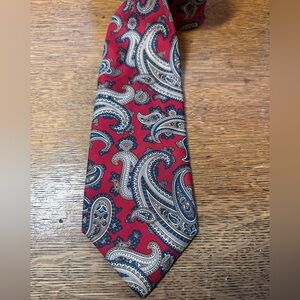 Christian Dior Monsieur Red Navy Brown Paisley Pattern Pure Silk Neck Tie